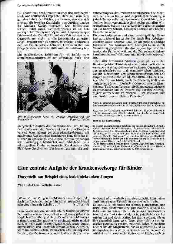 Vorschauseite 1: Eine zentrale Aufgabe der Krankenseelsorge für Kinder Dargestellt am Beispiel eines leukämiekranken Jungen
