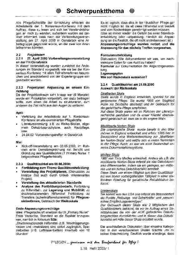 Vorschauseite 2: Implementierung des Expertenstandards Dekubitusprophylaxe in einer Einrichtung