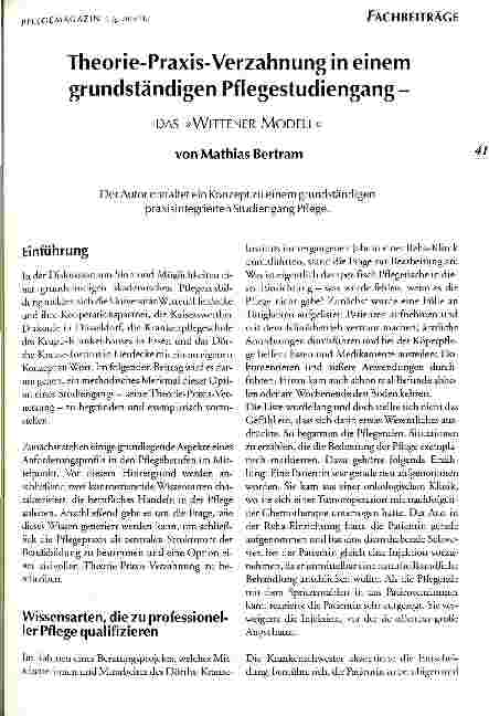 Vorschauseite 1: Theorie-Praxis-Verzahnung in einem grundständigen Pflegestudiengang Das Wittener Modell