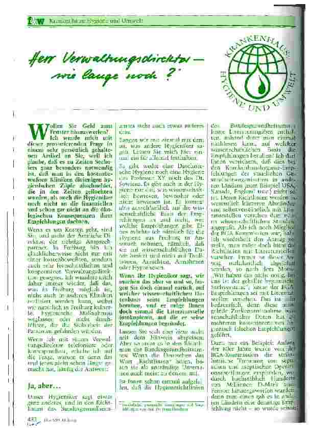Vorschauseite 1: Herr Verwaltungsdirektor - wie lange noch? .. . wollen Sie Geld zum Fenster hinauswerfen?