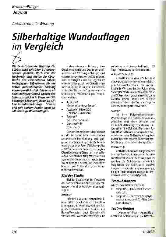 Vorschauseite 1: Silberhaltige Wundauflagen im Vergleich