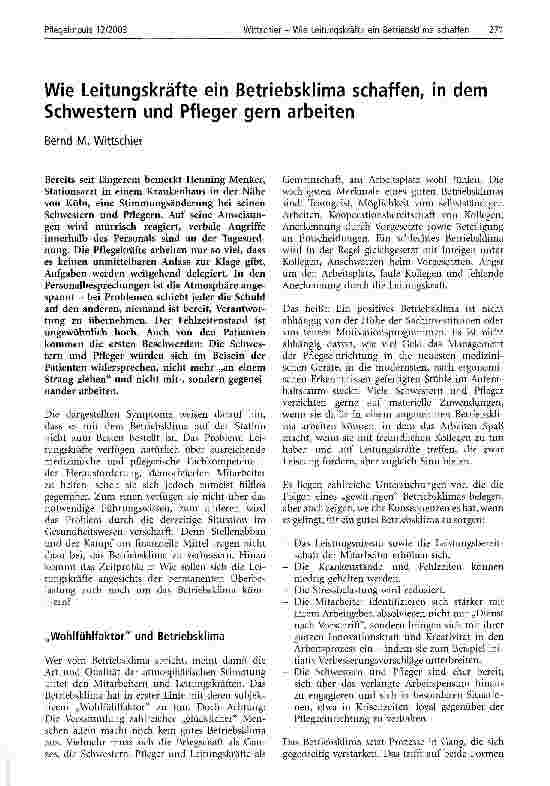 Vorschauseite 1: Wie Leitungskräfte ein Betriebsklima schaffen, in dem Schwestern und Pfleger gern arbeiten
