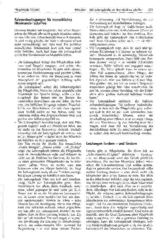 Vorschauseite 3: Wie Leitungskräfte ein Betriebsklima schaffen, in dem Schwestern und Pfleger gern arbeiten