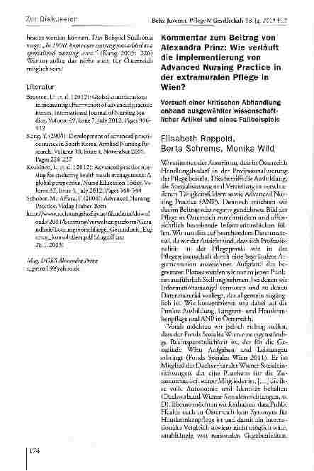 Vorschauseite 6: Wie verläuft die Implementierung von Advanced Nursing Practice in der extramuralen Pflege in Wien?