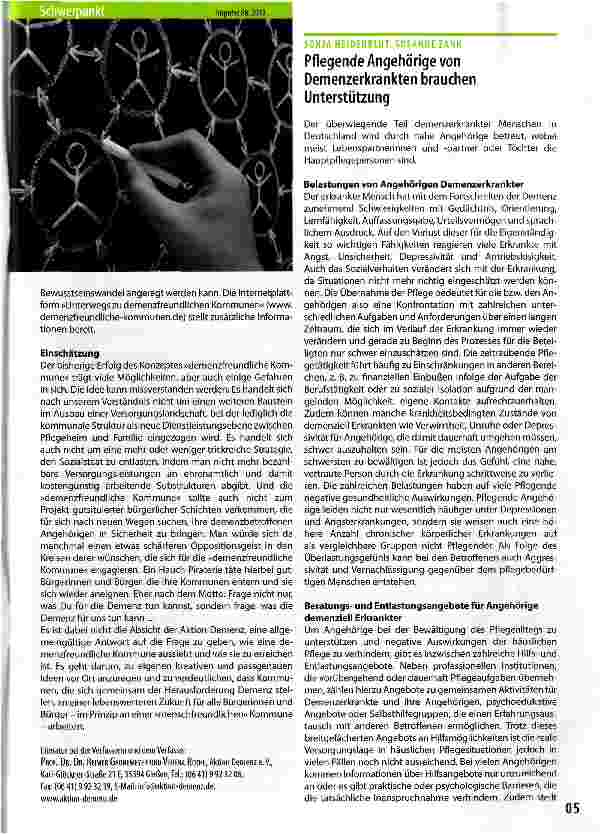 Vorschauseite 1: Pflegende Angehörige von Demenzerkrankten brauchen Unterstützung