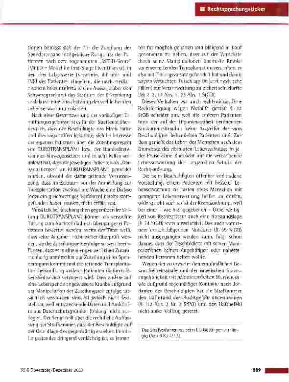 Vorschauseite 2: Manipulation der Zuteilungsreihenfolge eines Spenderorganes OLG Braunschweig vom 20.3.2013 (1 Ws 49/13)