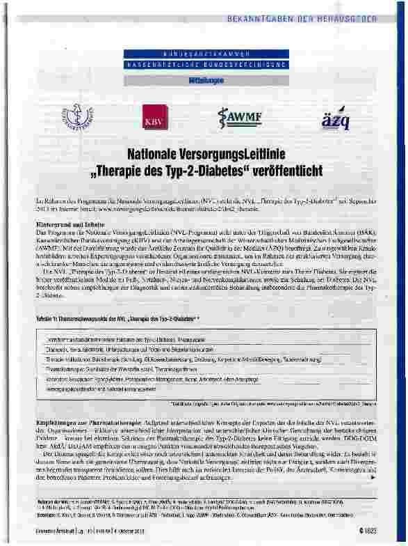 Vorschauseite 1: Nationale VersorgungsLeitlinie „Therapie des Typ-2-Diabetes veröffentlicht