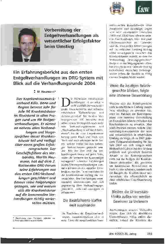Vorschauseite 1: Vorbereitung der Entgeltverhandlungen als wesentlicher Erfolgsfaktor beim Umstieg Ein Erfahrungsbericht aus den ersten Entgeltverhandlungen im DRG-System mit Blick auf die Verhand…