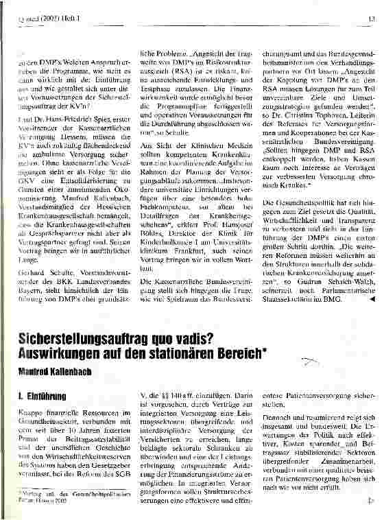 Vorschauseite 2: Es geht um die Qualität! Disease-Management - Anspruch und Realität/Sicherstellungsauftrag quo vadis?