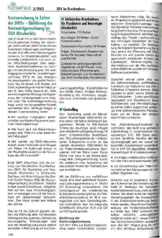 Vorschauseite 1: Kostenrechnung in Zeiten der DRGs - Einführung der Kostenträgerrechnung im SKH Altscherbitz