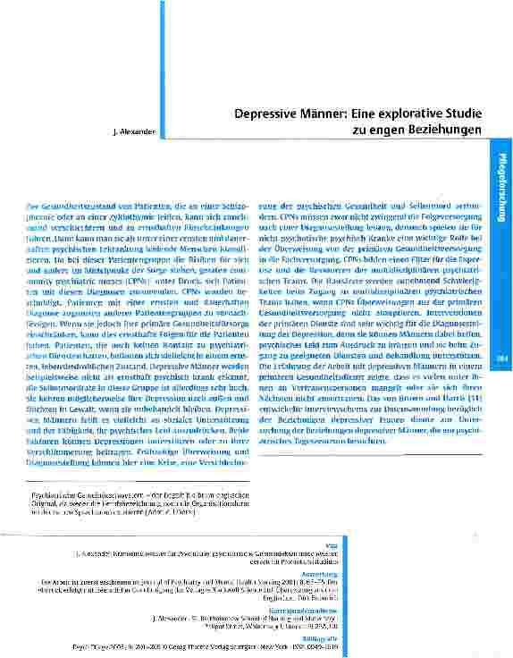 Vorschauseite 1: Depressive Männer: Eine explorative Studie zu engen Beziehungen