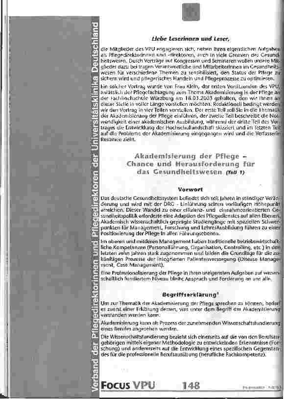Vorschauseite 1: Akademisierung der Pflege - Chance und Herausforderung für das Gesundheitswesen Teil 1