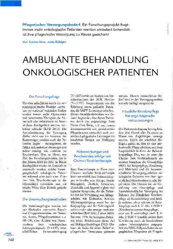 Vorschauseite 1: AMBULANTE BEHANDLUNG ONKOLOGISCHER PATIENTEN