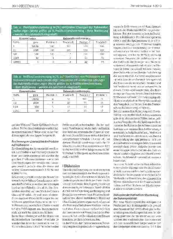Vorschauseite 3: Beurteilung der Biokompatibilität von Prozesschemikalien zur Aufbereitung medizinischer Instrumente