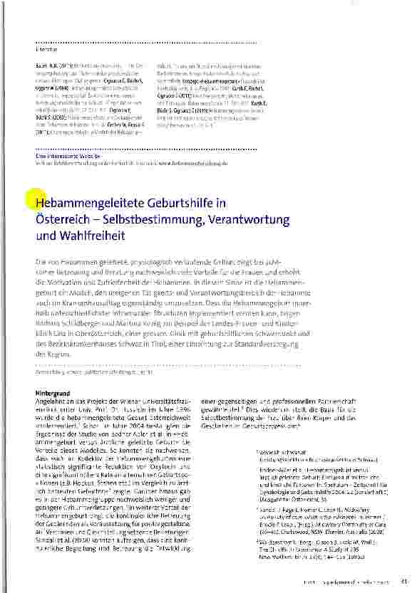 Vorschauseite 1: Hebammengeleitete Geburtshilfe in Österreich - Selbstbestimmung, Verantwortung und Wahlfreiheit