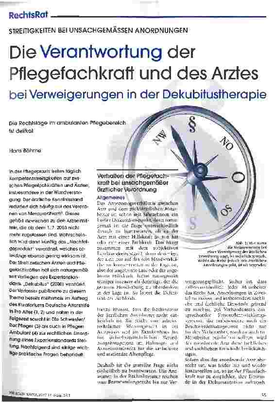 Vorschauseite 1: Die Verantwortung der Pflegekraft und des Arztes bei Verweigerungen in der Dekubitustherapie