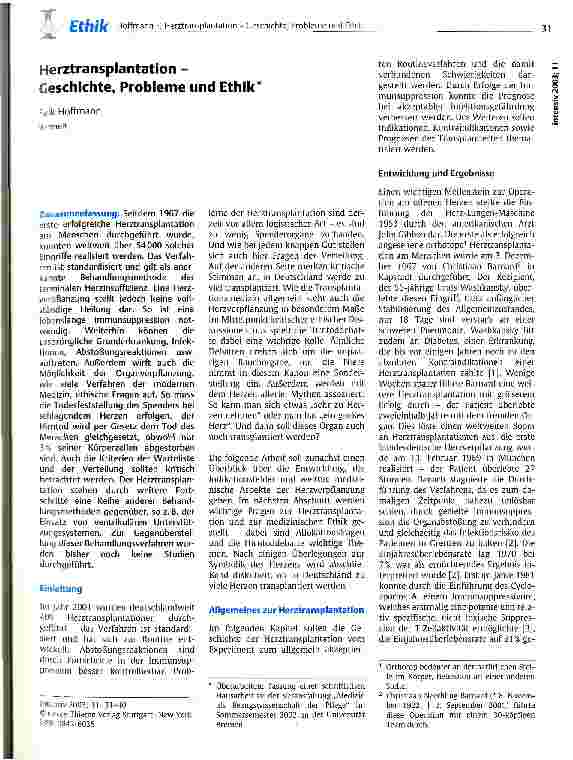 Vorschauseite 1: Herztransplantation - Geschichte, Probleme und Ethik