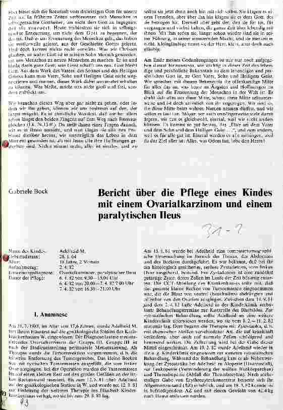 Vorschauseite 1: Bericht über die Pflege eines Kindes mit einem Ovarialkarzinom und einem paralytischen Ileus