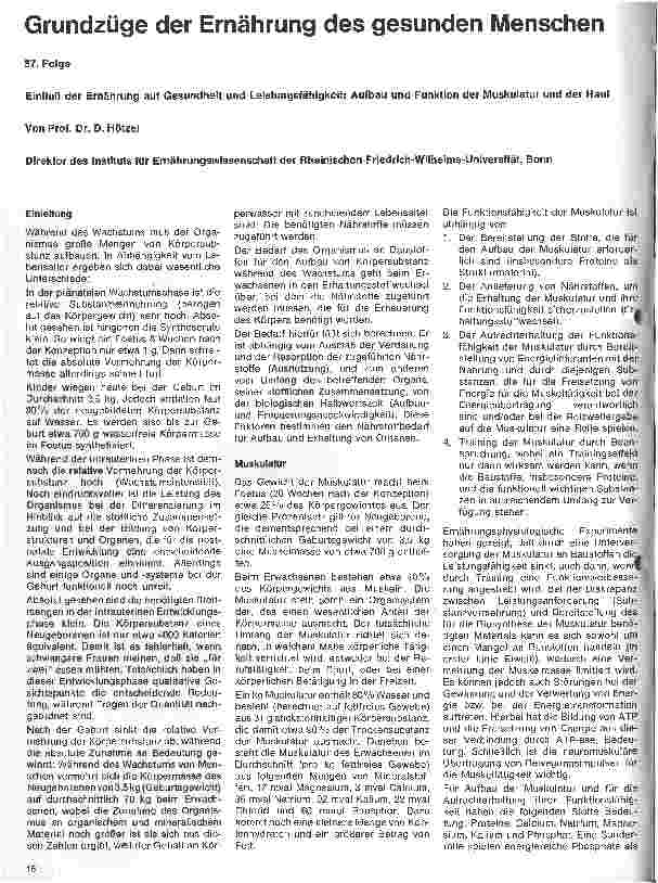 Vorschauseite 1: Grundzüge der Ernährung des gesunden Menschen 57. Folge: Einfluß der Ernährung auf Gesundheit u. Leistungsfähigkeit