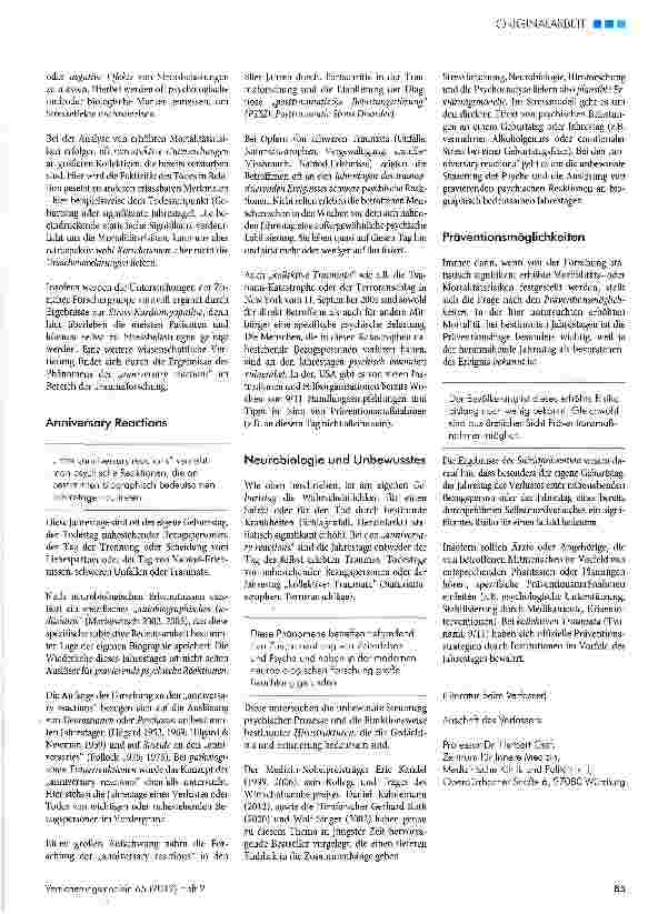 Vorschauseite 2: Stress und „cmniversary reactions: Erhöhte Mortalität an Geburtstagen und anderen Jahrestagen