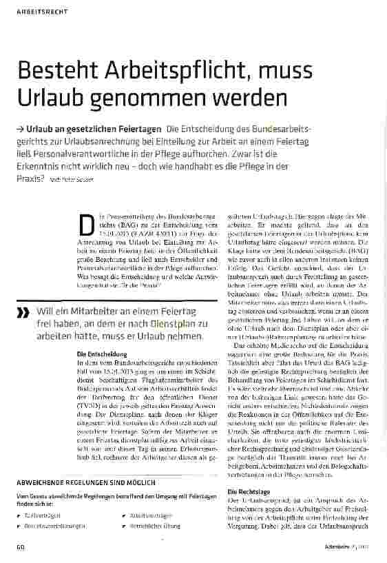 Vorschauseite 1: Besteht Arbeitspflicht, muss Urlaub genommen werden