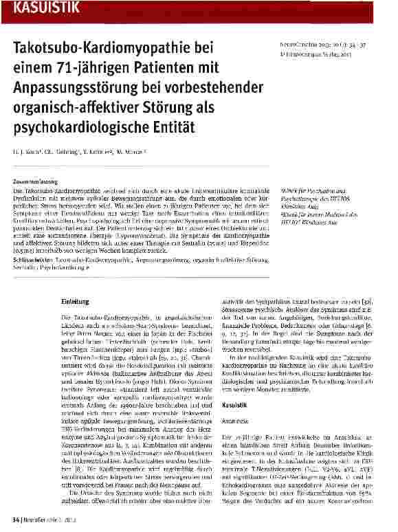 Vorschauseite 1: Takotsubo-Kardiomyopathie bei einem 71-jährigen Patienten mit Anpassungsstörung bei vorbestehender organisch-affektiver Störung als psychokardiologische Entität