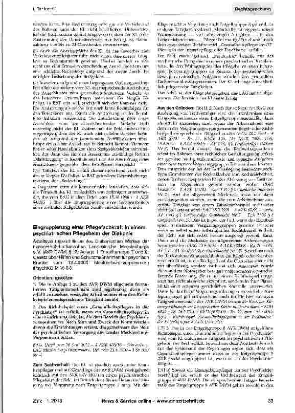 Vorschauseite 1: Eingruppierung einer Pflegefachkraft in einem psychiatrischen Pflegeheim der DiakonieArbeitsvertragsrichtlinien des Diakonischen Werkes der Evangelisch-Lutherischen Landeskirche M…