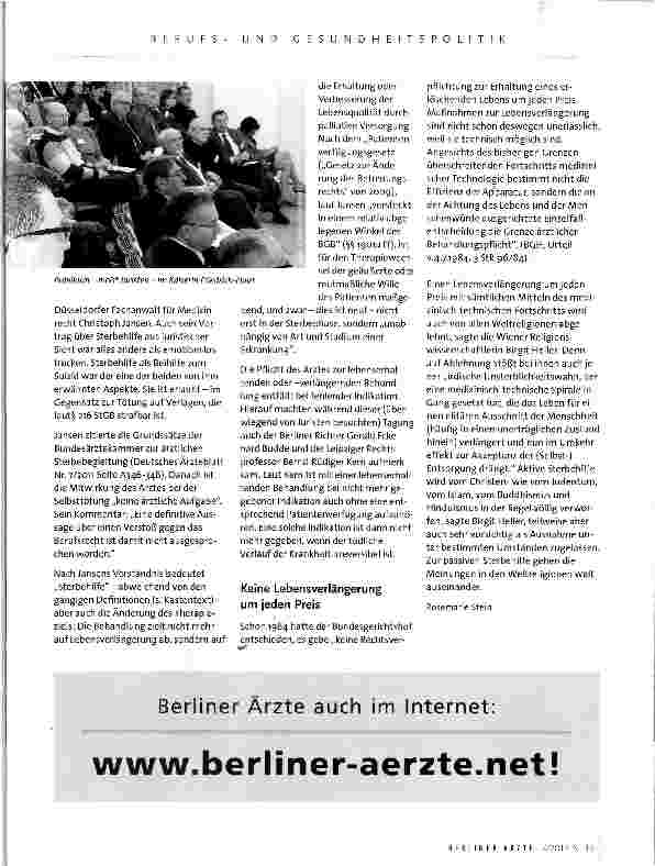 Vorschauseite 2: „Palliativmedizin statt Sterbehilfe!