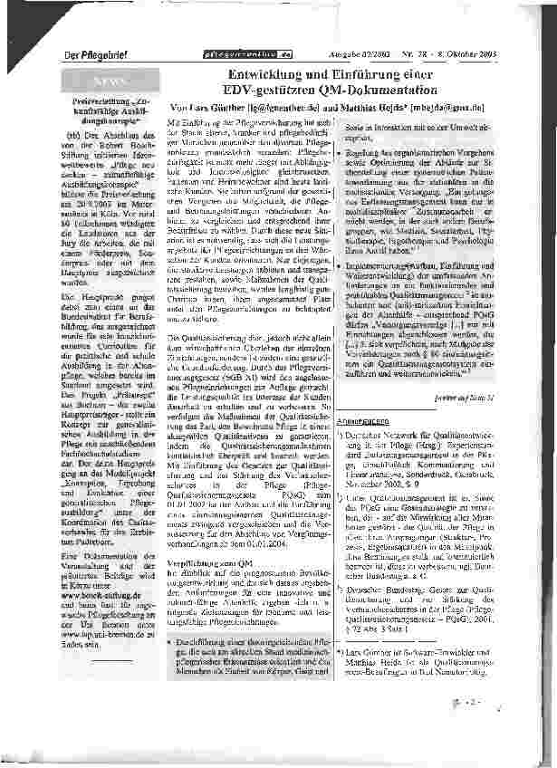 Vorschauseite 1: Entwicklung und Einführung einer EDV-gestützten QM-Dokumentation
