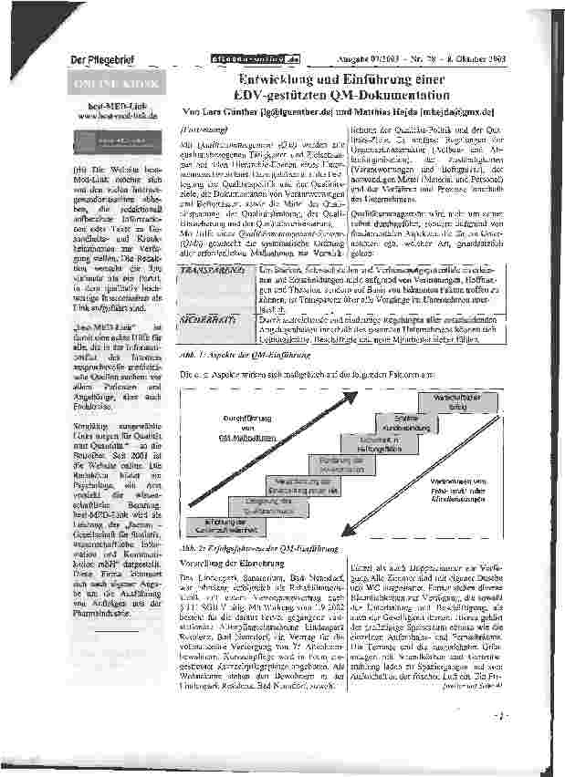 Vorschauseite 2: Entwicklung und Einführung einer EDV-gestützten QM-Dokumentation