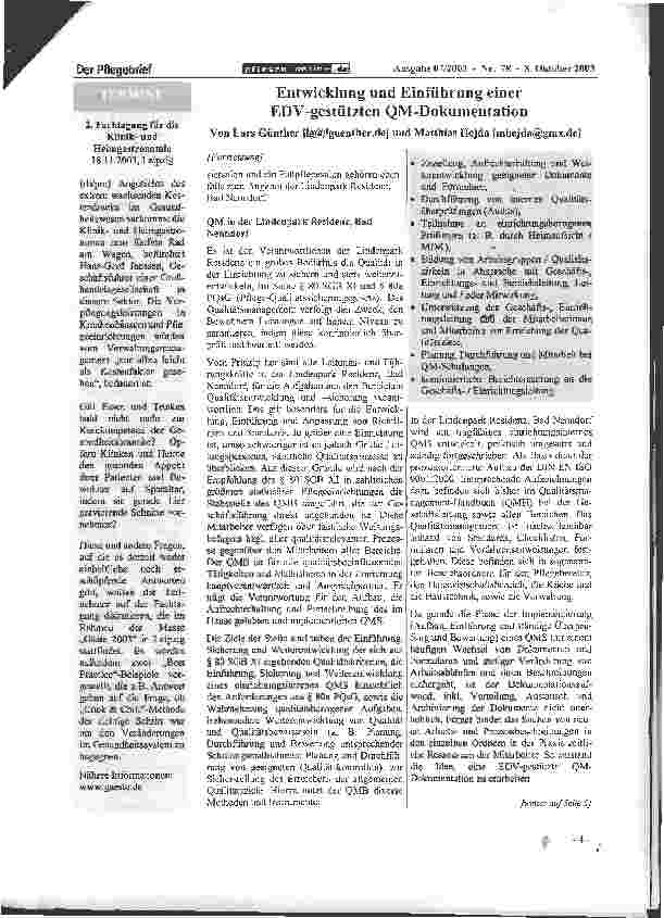 Vorschauseite 3: Entwicklung und Einführung einer EDV-gestützten QM-Dokumentation