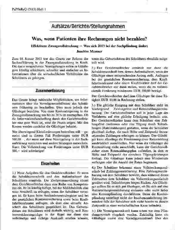 Vorschauseite 1: Was, wenn Patienten ihre Rechnungen nicht bezahlen? Effektivere Zwangsvollstreckung — Was sich 2013 bei der Sachpfändung ändert