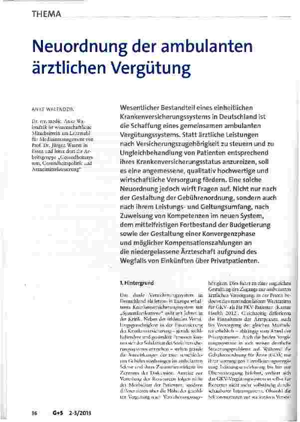 Vorschauseite 1: Neuordnung der ambulanten ärztlichen Vergütung