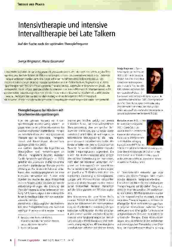 Vorschauseite 1: Intensivtherapie und intensive Intervalltherapie bei Late Talkern