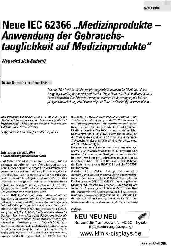 Vorschauseite 1: Neue IEC 62366 „Medizinprodukte Anwendung der Gebrauchstauglichkeit auf Medizinprodukte