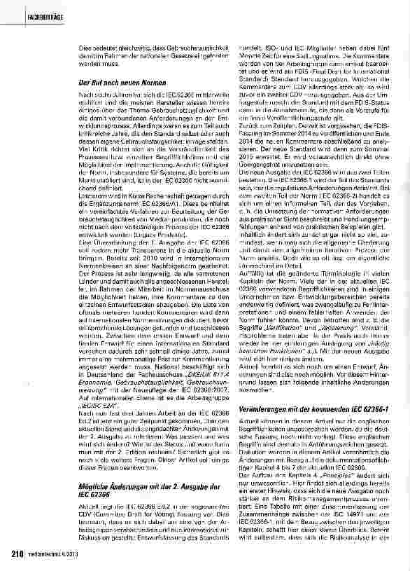 Vorschauseite 2: Neue IEC 62366 „Medizinprodukte Anwendung der Gebrauchstauglichkeit auf Medizinprodukte