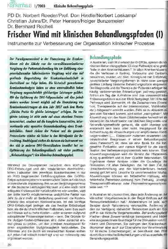 Vorschauseite 1: Frischer Wind mit klinischen Behandlungspfaden (1) Instrumente zur Verbesserung der Organisation klinischer Prozesse
