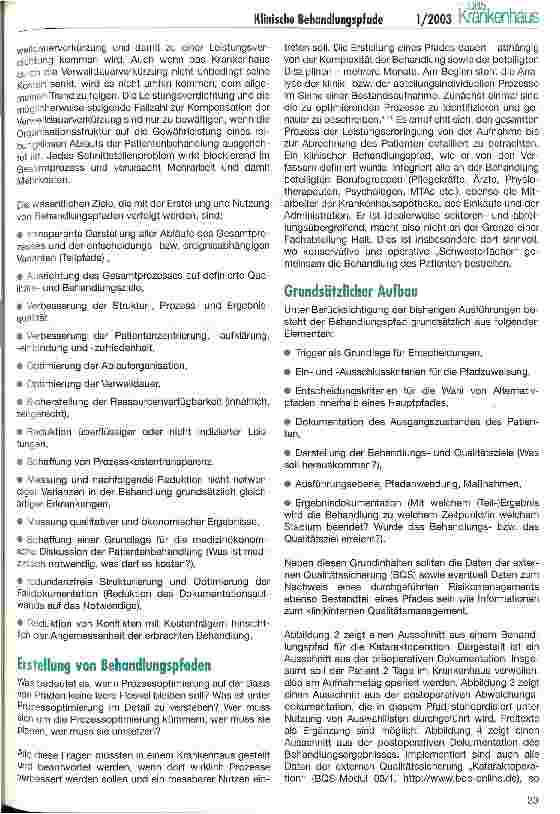 Vorschauseite 4: Frischer Wind mit klinischen Behandlungspfaden (1) Instrumente zur Verbesserung der Organisation klinischer Prozesse