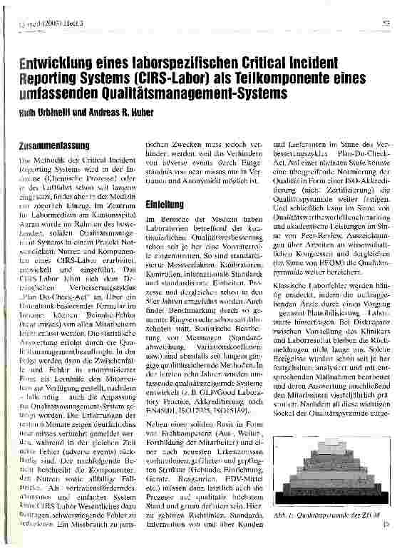 Vorschauseite 1: Entwicklung eines laborspezifischen Critical Incident Reporting Systems (CIRS-Labor) als Teilkomponente eines umfassenden Qualitätsmanagement-Systems