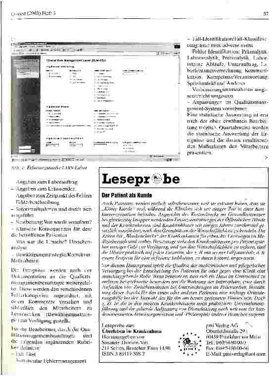 Vorschauseite 5: Entwicklung eines laborspezifischen Critical Incident Reporting Systems (CIRS-Labor) als Teilkomponente eines umfassenden Qualitätsmanagement-Systems
