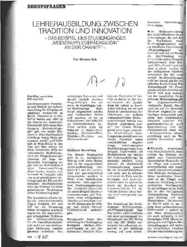 Vorschauseite 1: Lehrerausbildung zwischen Tradition und Innovation Beispiel:Studiengang Medizin/Plegepädagogik an der Charité