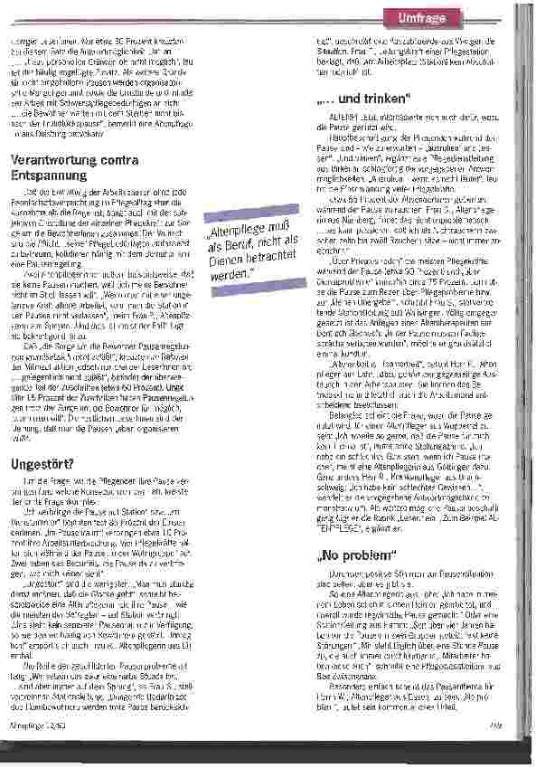 Vorschauseite 2: Schneller kauen, es klingelt Umfrage Altenpflegerinnen berichten über die Probleme mit der Arbeitspausenreg