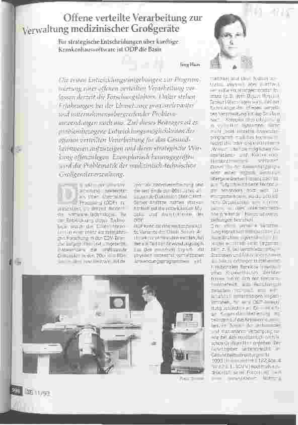 Vorschauseite 1: Offene verteilte Verarbeitung zur Verwaltung medizinischer Großgeräte Für strategische Entscheidungen über künftige Krankenhaus Software ist ODP die Basis