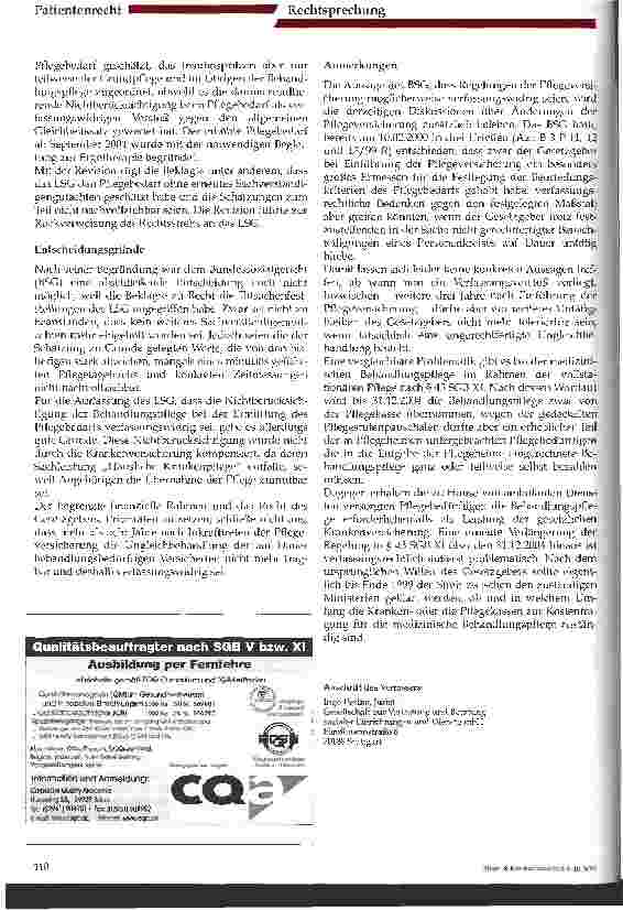 Vorschauseite 2: Ist die Pflegeversicherung verfassungswidrig? Urteil des Bundessozialgerichts vom 28. Mai 2003