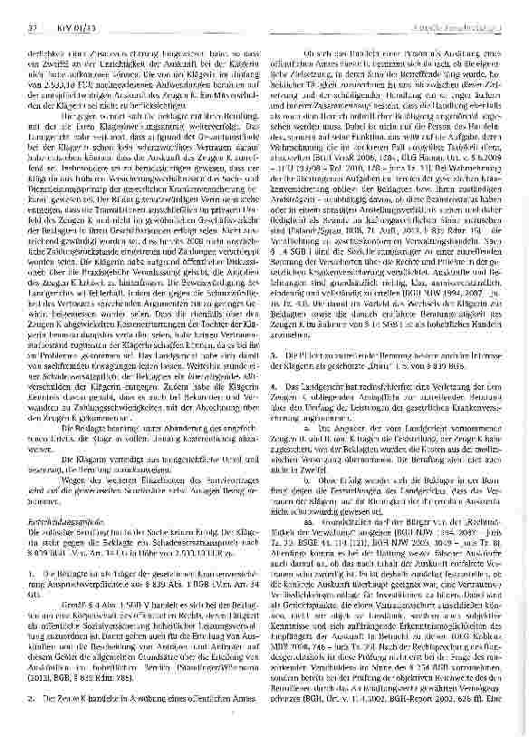 Vorschauseite 2: Amtshaftung einer gesetzlichen Krankenkasse Amtshaftung; falsche mündliche, Kenntnis vom Leistungsum-fang einer Krankenkasse
