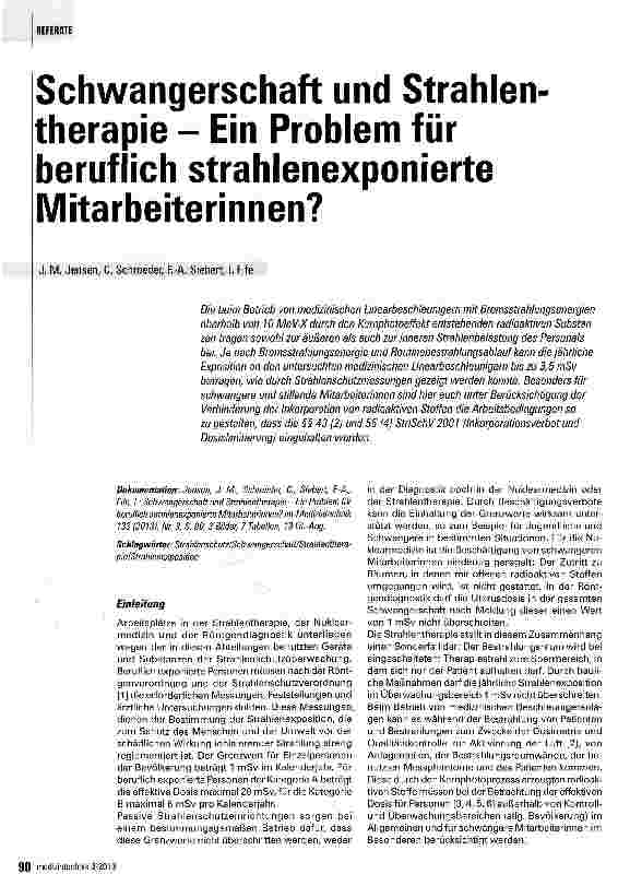 Vorschauseite 1: Schwangerschaft und Strahlen therapie - Ein Problem für beruflich strahlenexponierte Mitarbeiterinnen?