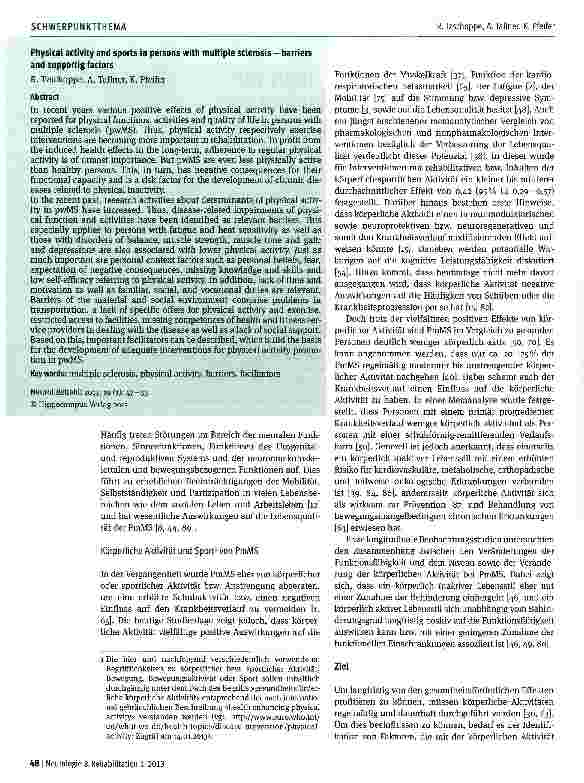 Vorschauseite 2: Körperliche Aktivität und Sport von Personen mit Multipler Sklerose -Barrieren und Förderfaktoren