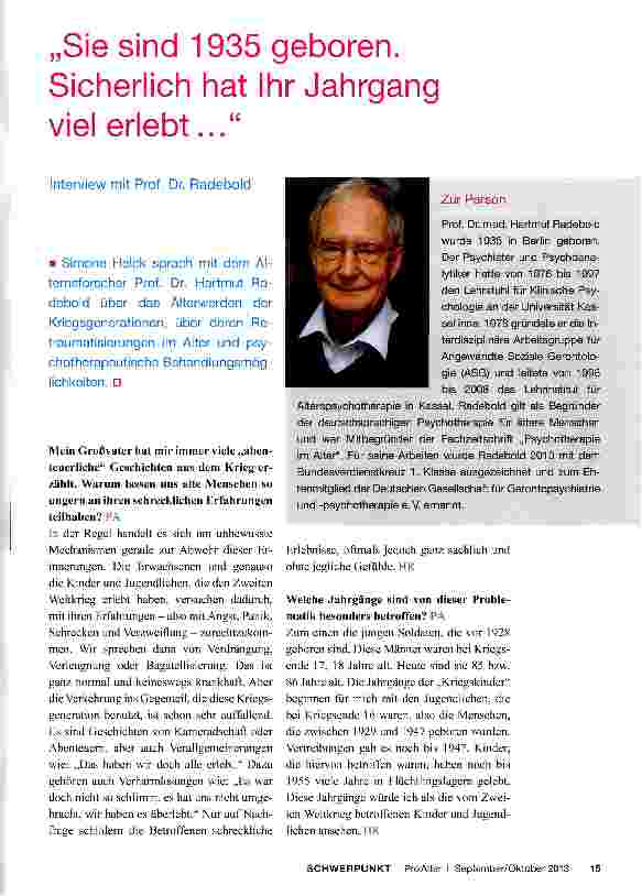 Vorschauseite 1: „Sie sind 1935 geboren. Sicherlich hat Ihr Jahrgang viel erlebt. ..