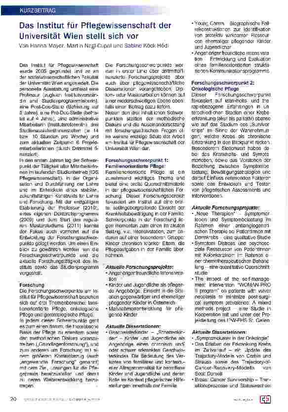 Vorschauseite 1: Das Institut für Pflegewissenschaft der Universität Wien stellt sich vor