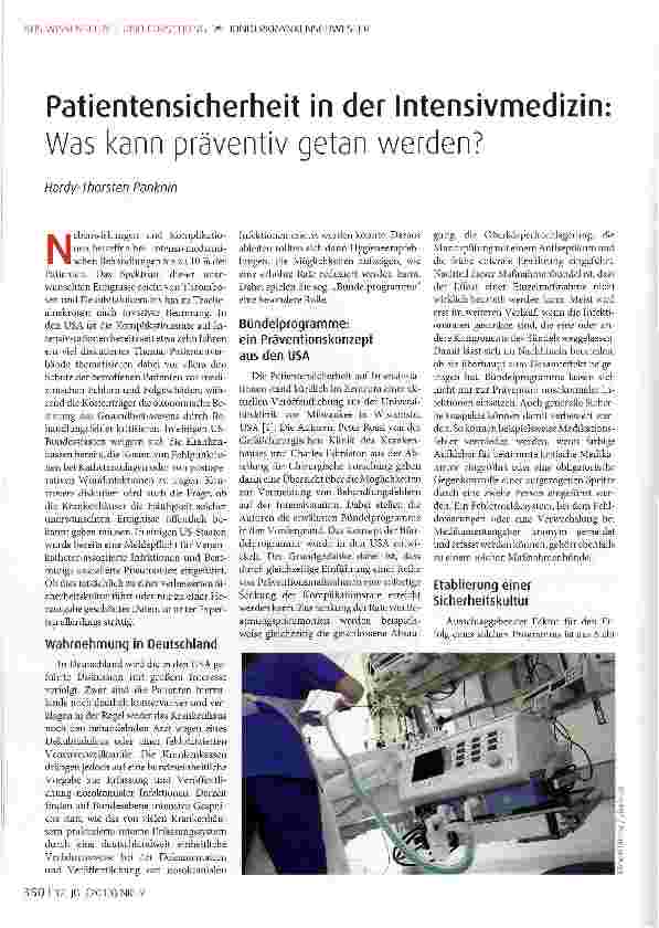 Vorschauseite 1: Patientensicherheit in der Intensivmedizin: Was kann präventiv getan werden?